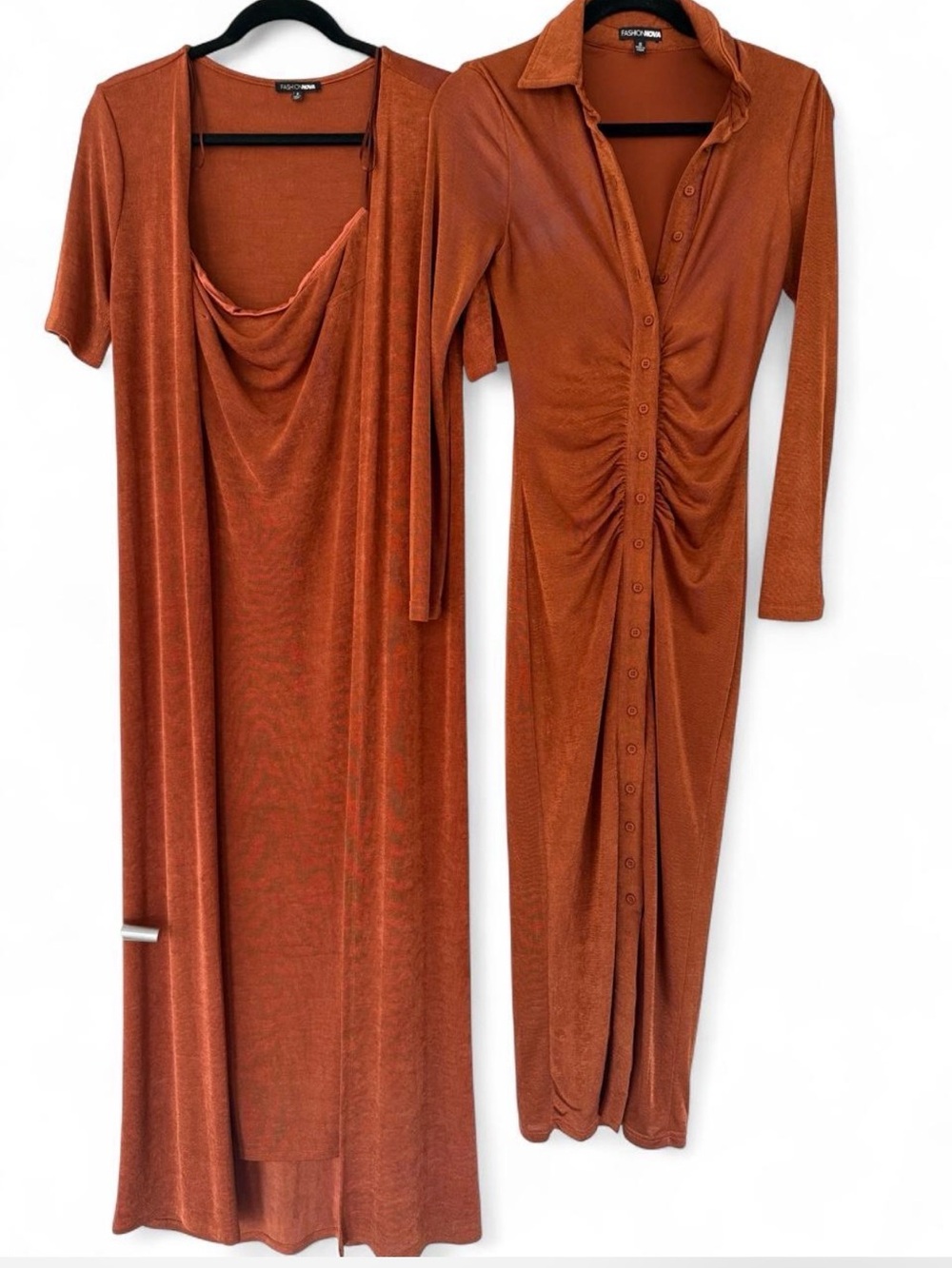 2 for 1 FASHION NOVA Rust Orange Midi Dress with Matching Duster